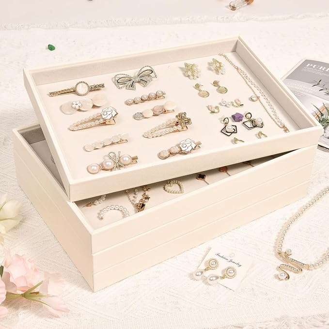 Beige Velvet Jewelry Trays for Drawers Black Jewelrys Display Tray Stackable - Image 7
