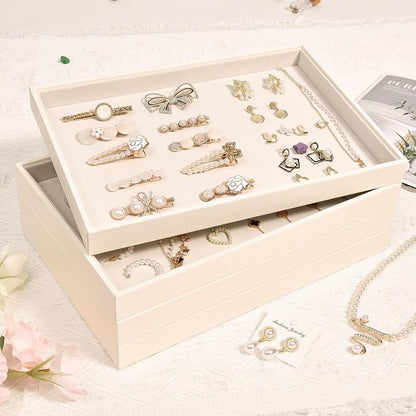 Beige Velvet Jewelry Trays for Drawers Black Jewelrys Display Tray Stackable - Image 7
