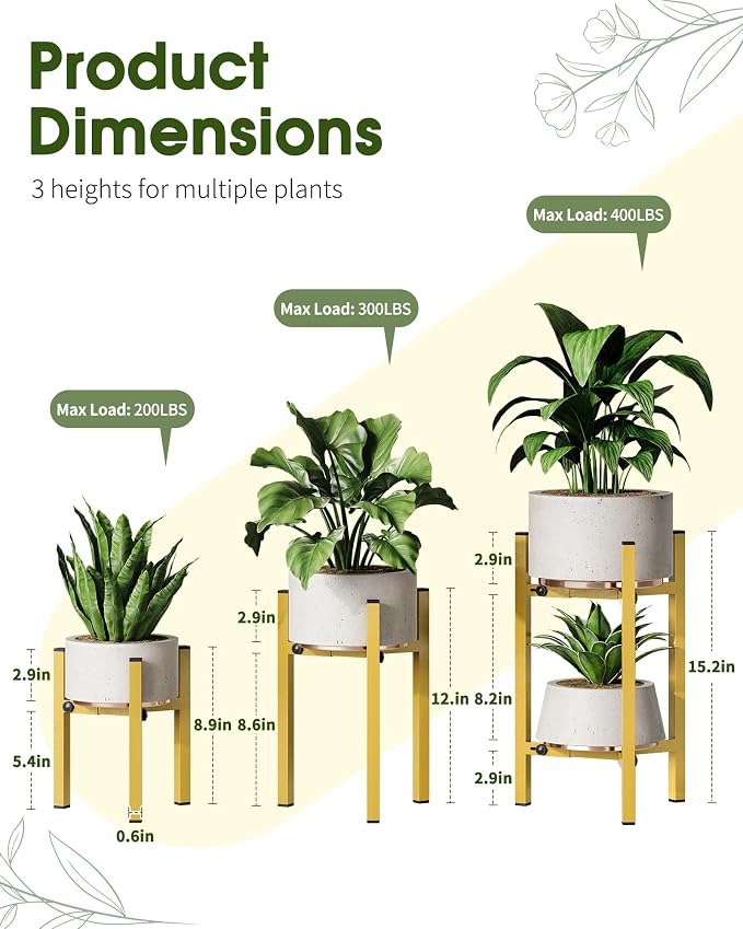 3 Pack Plant Stand Indoor Adjustable, Metal Modern Indoor Plant Stand, Heavy - Image 2