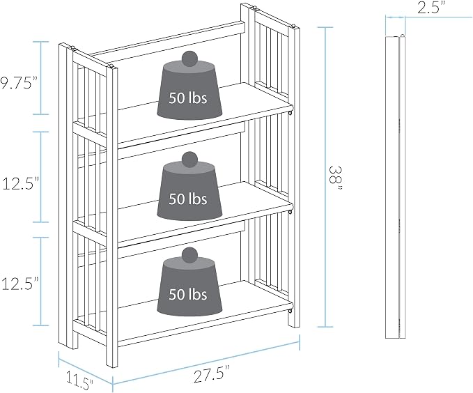 Casual Home 3-Shelf 27.5" Wide Folding Stackable Bookcase - Image 3