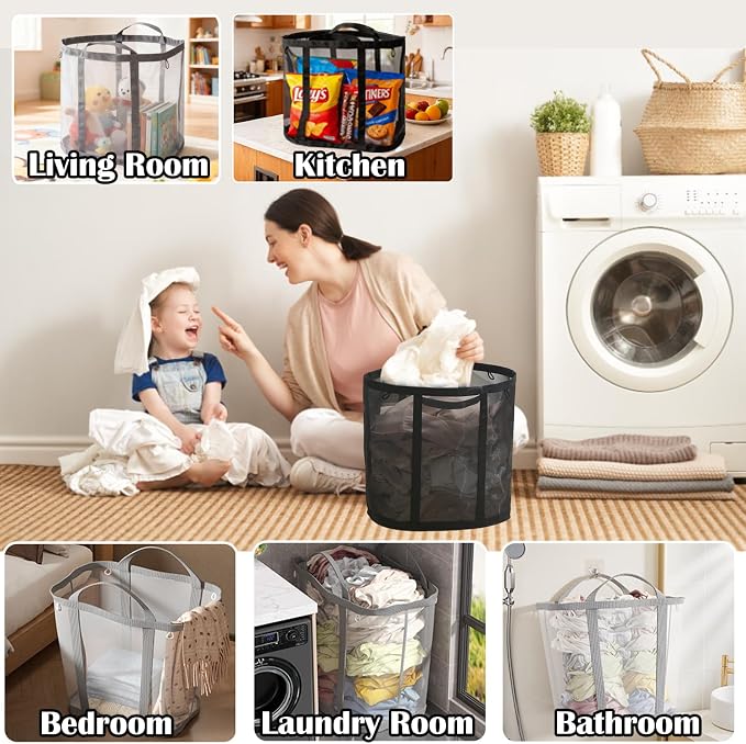 Collapsible Laundry Basket, Mesh Bag - Image 7
