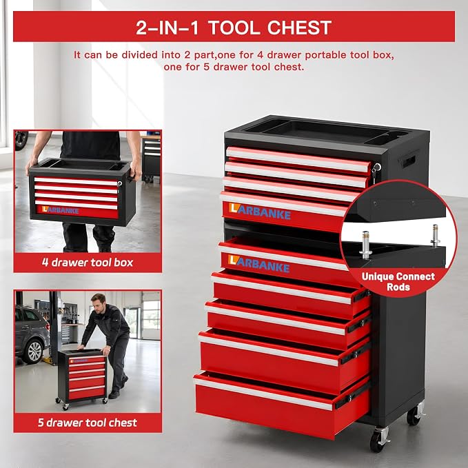 LARBANKE 9-Drawer Rolling Tool Chest, - Image 7