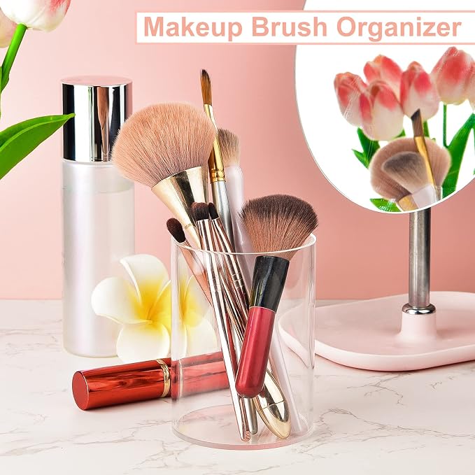 8 Pieces Clear Acrylic Pen Holder Round Acrylic Pencil Cup Clear Makeup Bush - Image 6