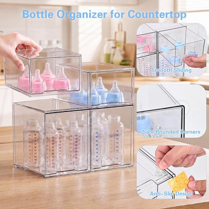 Baby Bottle Organizer, 4 Pack Clear Acrylic Stackable Storage Drawers, Baby - Image 5