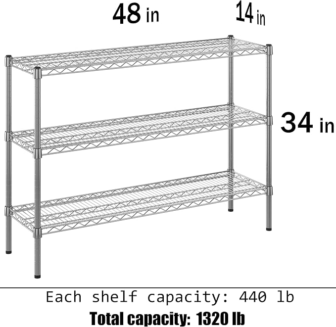 14" Deep x 48" Wide x 34" Height Wire Shelving Kit | 3-Tier | NSF Commercial - Image 3