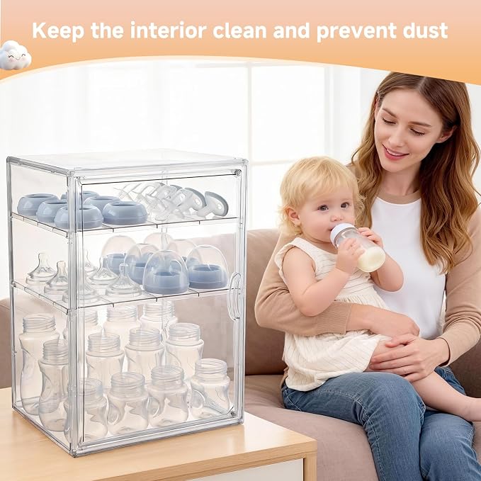Baby Bottle Organizer, 3 Tiers Adjustable Clear Acrylic Baby Bottle Storage - Image 5