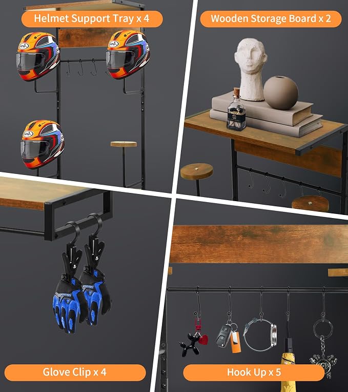 Motorcycle Helmet Rack Wall Mount, Retro Rust Helmet Holder - Image 4