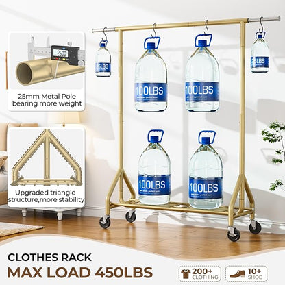 Heavy Duty Clothes Rack Load 450 LBS, Metal Garment Rack, Standing Rolling - Image 2