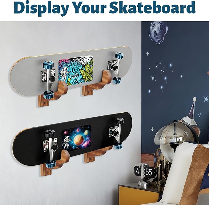 Skateboard Wall Mount, Wooden Horizontal Skateboard Rack Wall Hanger Display - Image 2