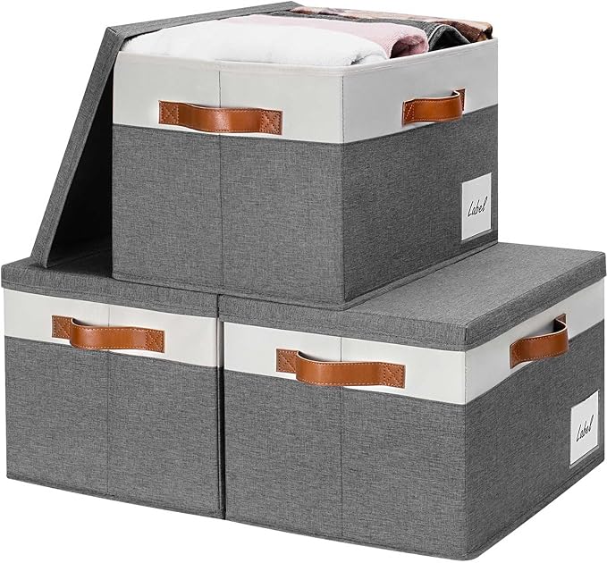 GhvyenntteS Storage Bins with Lids 3 Pack, Large Storage Baskets with Lids and by GhvyenntteS