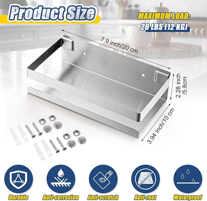 Lallisa 2 Pieces Stainless Steel Shelf Bathroom Shower Floating Shelves Wall - Image 3