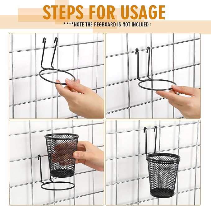 6 Sets Grid Wall Cups with Ring Hooks, hanging pencil holder Wall Mount Wire - Image 4