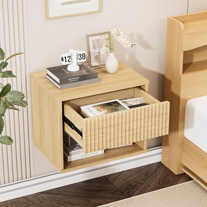 VINGLI Floating Nightstand Set of 2 Fluted Nightstands - Image 7