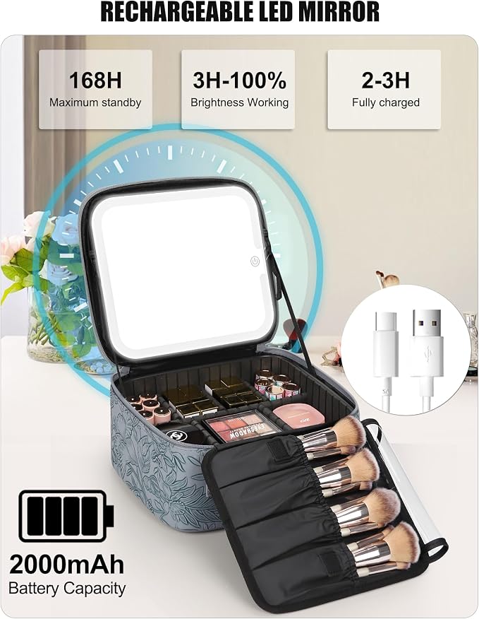 Relavel Travel Makeup Bag With LED Mirror - Image 6