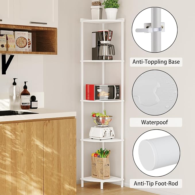 SUNMORY 5 Tier Corner Shelf, Industrial Display Shelf, Narrow Plant Stand - Image 3