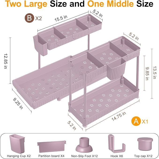 Sevenblue 3 Pack Multi-Purpose Pull-Out Storage Organizers, 2-Tier L-Shaped - Image 6