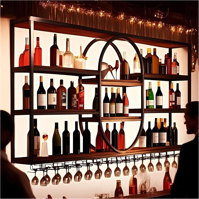 Large Wall Mount Wine Rack, Metal 4 Tier Large Capacity Hanging Bar Rack by Dernoing