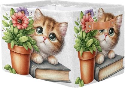 Pardick Basket Storage Bins Cute Cat Flower Rectangle Cube Basket Box Kids - Image 2