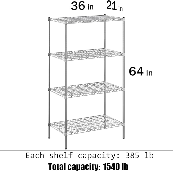 21" Deep x 36" Wide x 64" Height Wire Shelving Kit | 4-Tier | NSF Commercial - Image 3