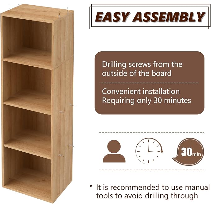 4-Tier Wooden Cube Storage Organizer, 42 Inch Tall Bookcase & Display Shelf - Image 4