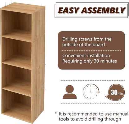 4-Tier Wooden Cube Storage Organizer, 42 Inch Tall Bookcase & Display Shelf - Image 4