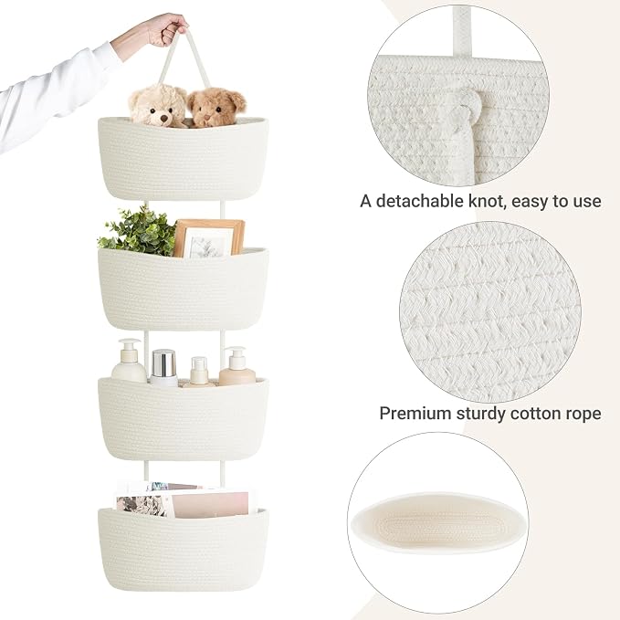 Dahey Over The Door Hanging Basket Storage 4-Tier Woven Wall Basket, Hook Fits - Image 5