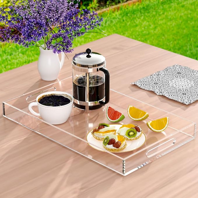 NIUBEE Acrylic Serving Tray 12x20 Inches -Spill Proof- Clear Decorative Tray - Image 2