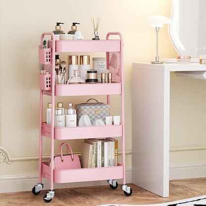TOOLF 4 Tier Rolling Cart with Pegboard, Metal Storage Organizer Cart with - Image 3