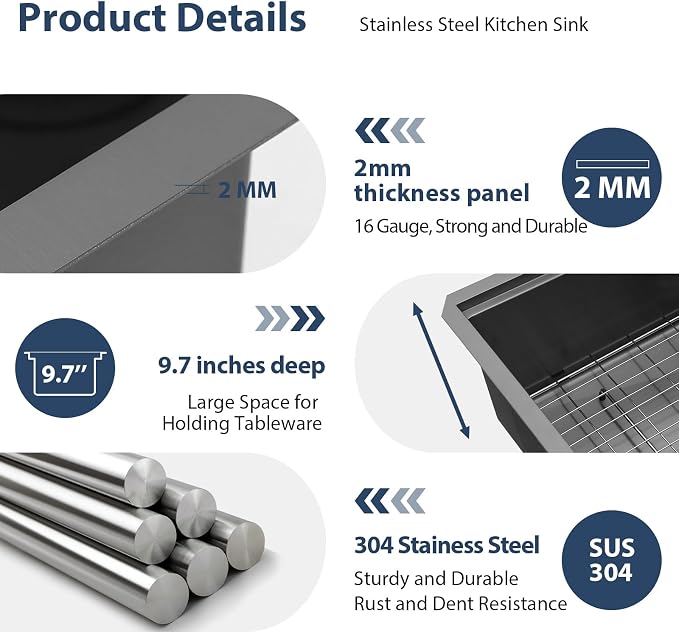 Lordear 32 Undermount Kitchen Sink 32X19 Inch Sinks Ledge Workstation Gunmetal - Image 7