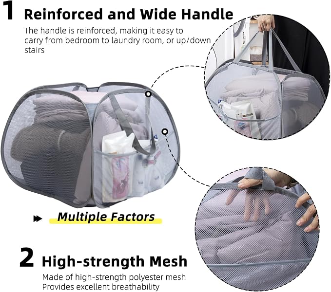 Collapsible Laundry Basket, 90L Mesh Pop-up Hamper - Image 3