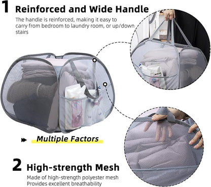 Collapsible Laundry Basket, 90L Mesh Pop-up Hamper - Image 3