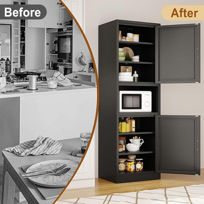 Tall Metal Narrow Bathroom Storage Cabinet 67" H, Tall Black Pantry Cabinets - Image 8