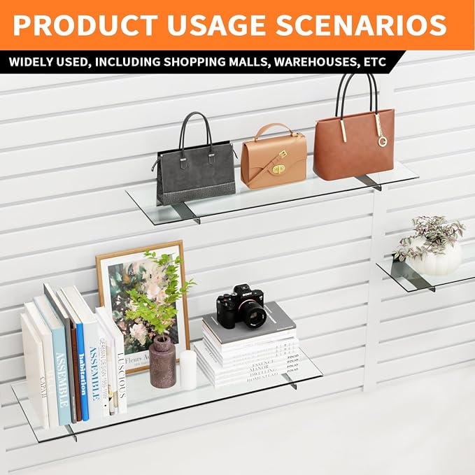 8" Black Slat Wall Shelf Brackets, Floating Metal Slat Wall Accessories - Image 7