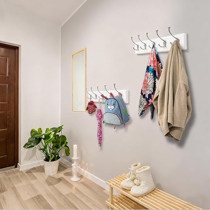 IBosins 2 Pack Coat Rack Wall Mount, Heavy Duty Metal Coat Hooks Rail - Image 4