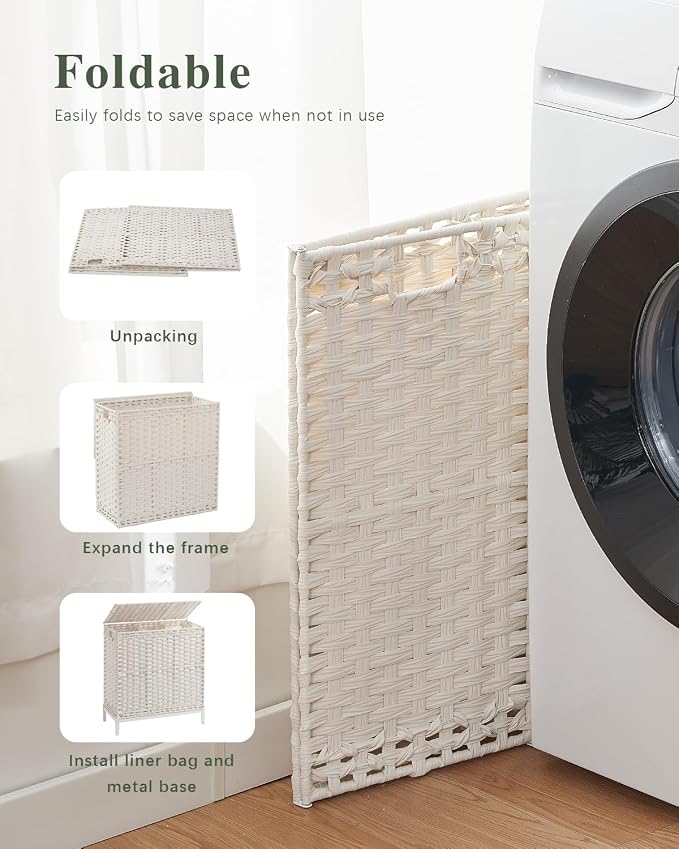 SETVSON Laundry Hamper with Lid 132 L, Clothes Hamper with Lid, Handwoven - Image 7