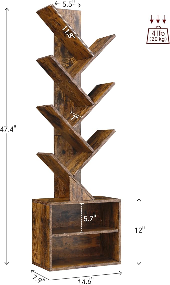 SUNMORY 6 Tier Tree Bookshelf, Tall Small Bookcase - Image 2