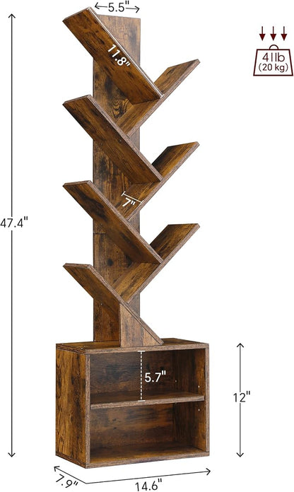 SUNMORY 6 Tier Tree Bookshelf, Tall Small Bookcase - Image 2
