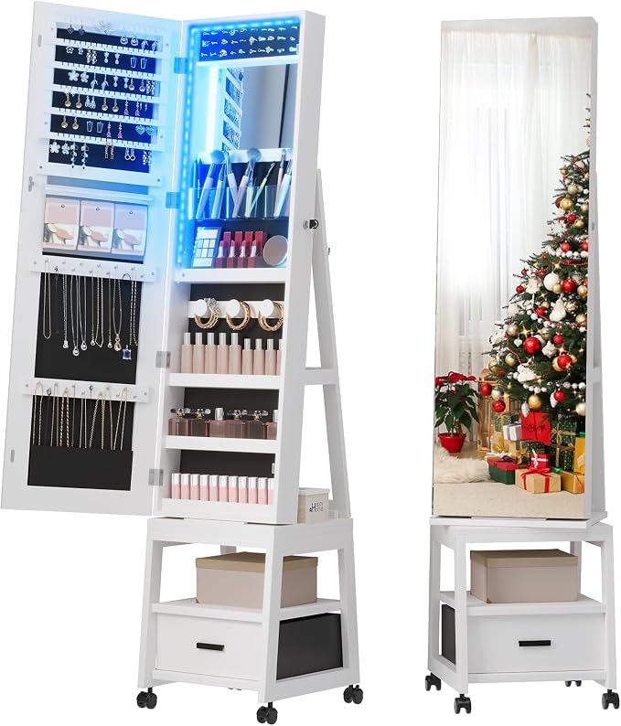 GarveeHome Full Length Mirror Jewelry Organizer, 66 in Lockable Jewelry Armoire by GarveeHome