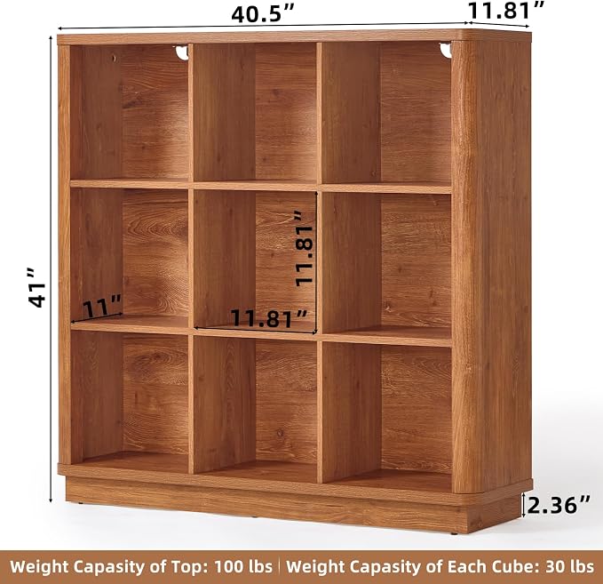 9 Cube Storage Book Shelf, Wood Floor Standing 3-Tier Cubby Bookcase - Image 2
