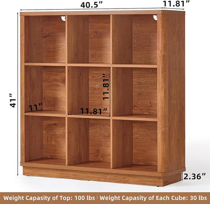 9 Cube Storage Book Shelf, Wood Floor Standing 3-Tier Cubby Bookcase - Image 2