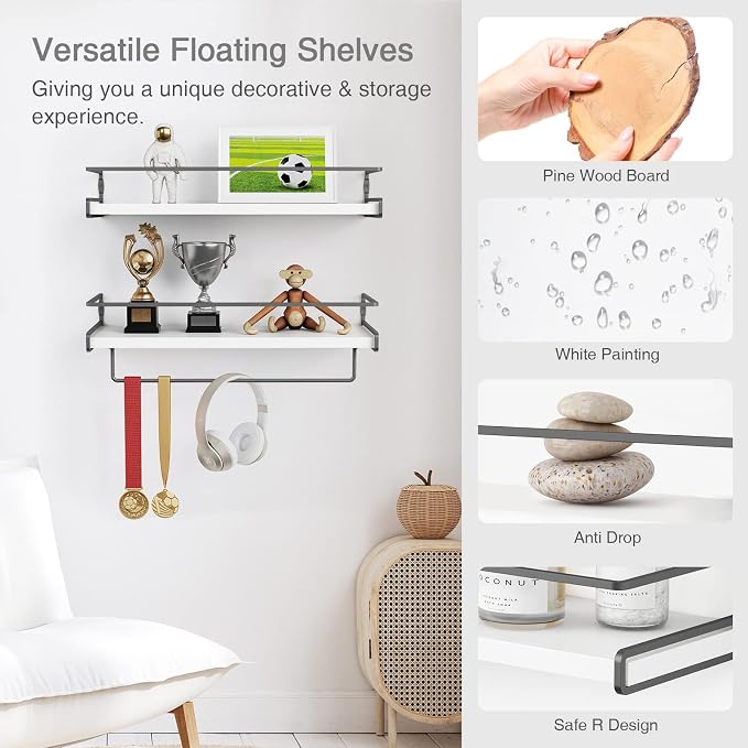 Forbena White Floating Shelves for Bathroom Organizer Over Toilet, Bathroom - Image 7