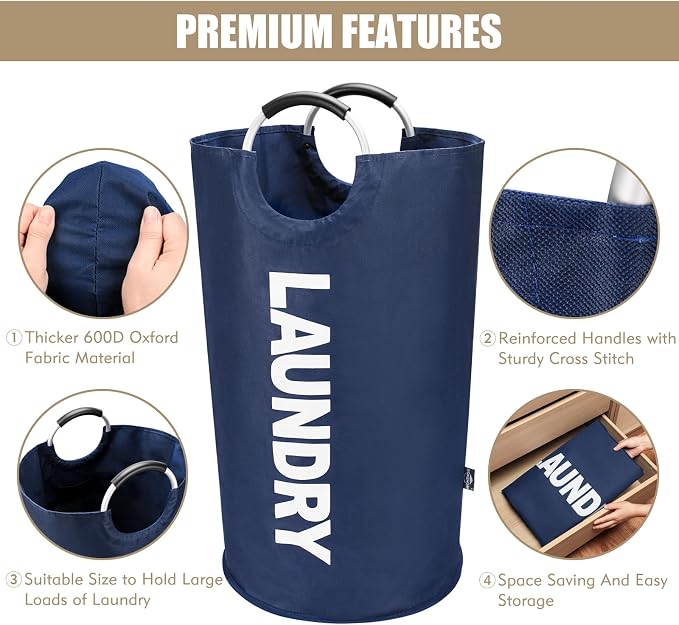 DOKEHOM 90L Large Laundry Basket, Collapsible Laundry Bag, Freestanding Tall - Image 6