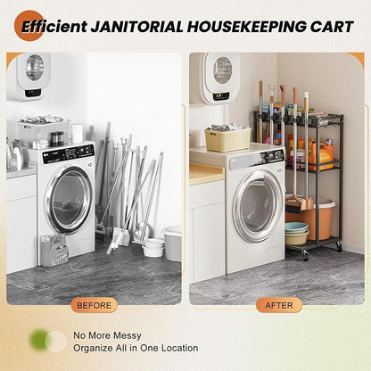 Broom Holder with Cleaning Supplies Organizer, Broom Closet Storage Cabinet - Image 6