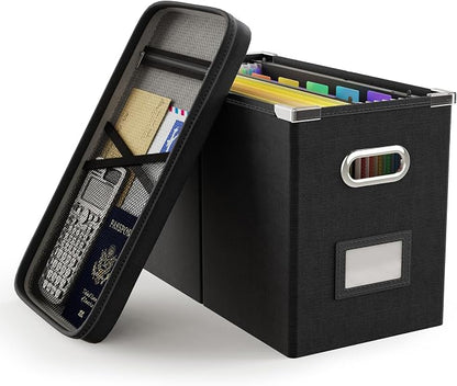 File Organizer Box with Lid, Hanging Filing File Box with Mesh Pocket, Document by Oterri