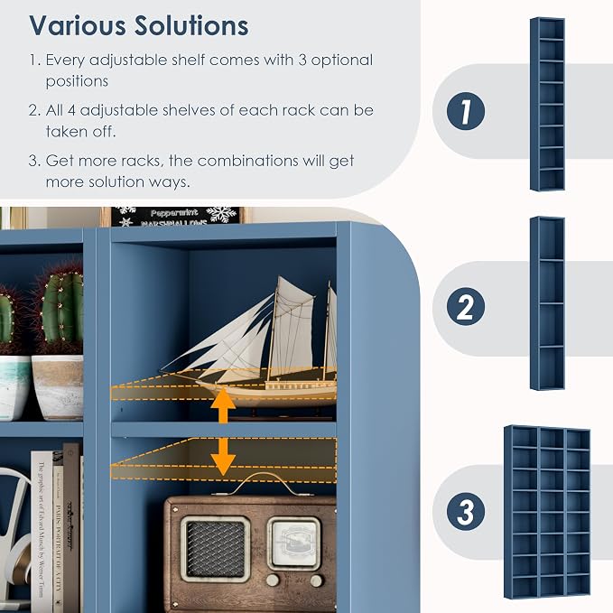 FOTOSOK Bookshelf Bookcase 8-Tier Narrow Bookshelf Tall CD Media Tower Rack | - Image 7