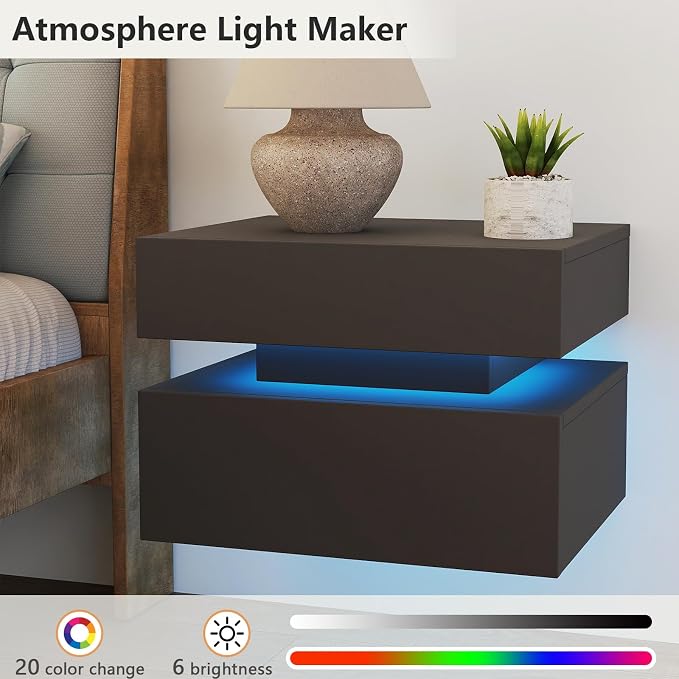 Vibe & Dine Floating Nightstand Set of 2, Wall Mounted Night Stand - Image 7