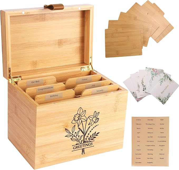Large Bamboo Greeting Card Organizer Box by INTARSIO3D
