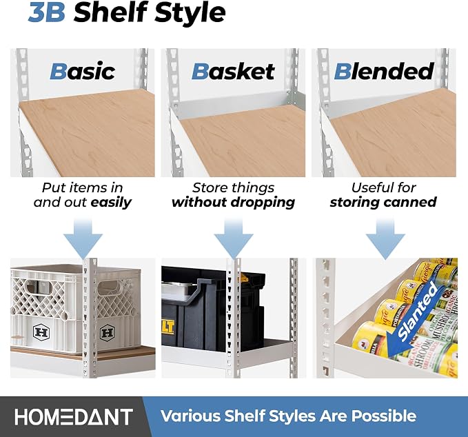 HOMEDANT 5 Tier Laminated White Boltless Metal Shelving Unit Adjustable Garage - Image 4