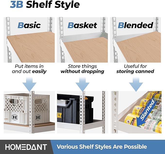 HOMEDANT 5 Tier Laminated White Boltless Metal Shelving Unit Adjustable Garage - Image 4