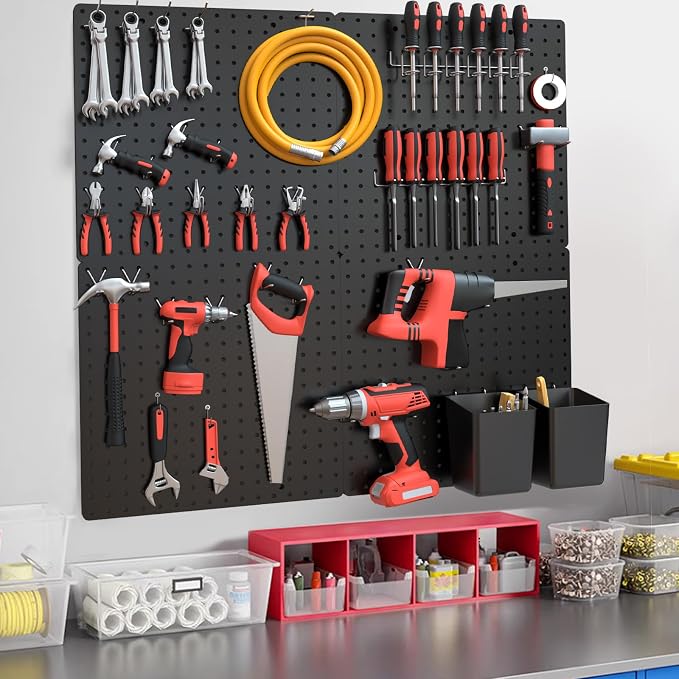 FZK PegBoard, 4 Pack Peg Board, ABS Black Pegboard, Pegboard Wall Organizer - Image 7